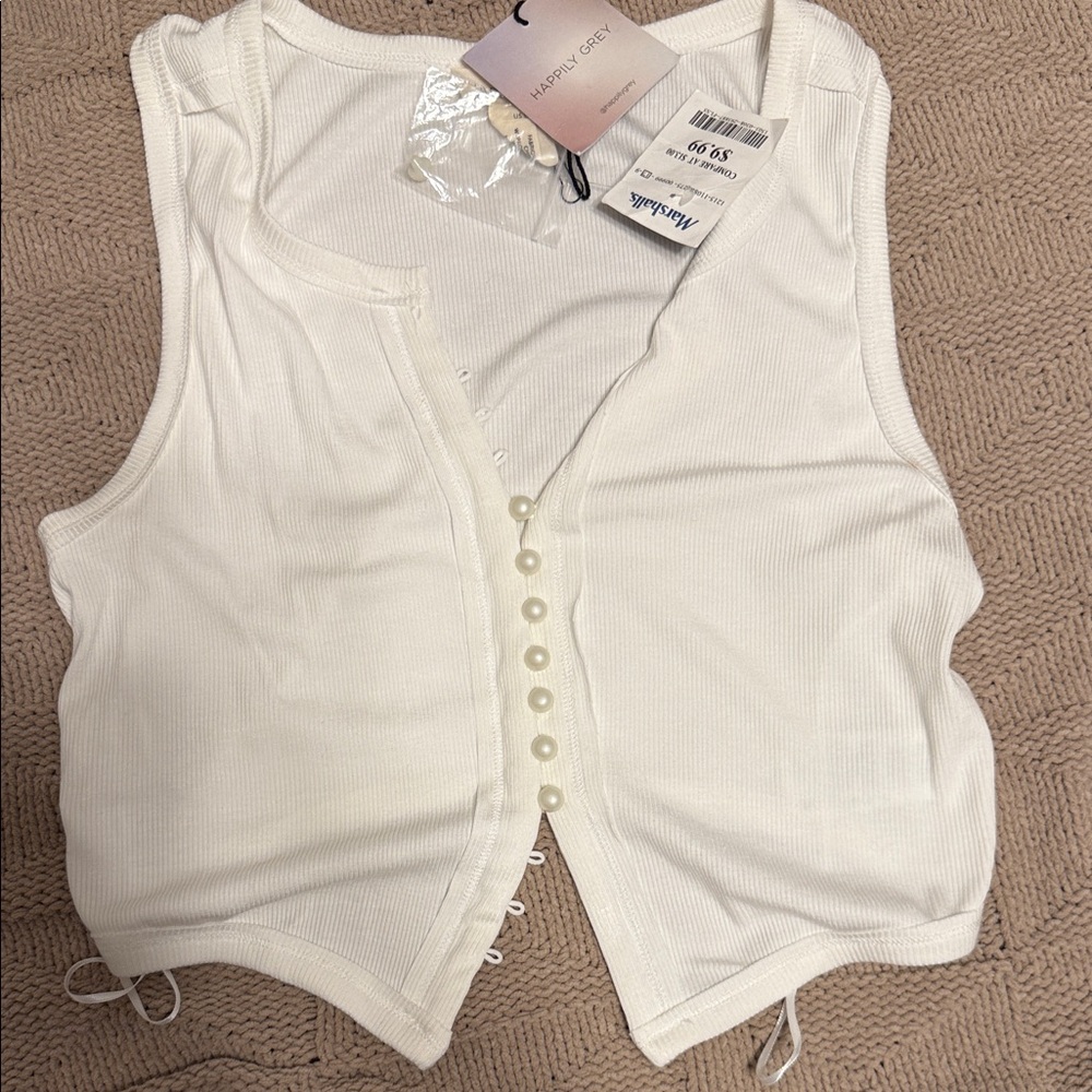 Hollister White Button-Down Tank Top